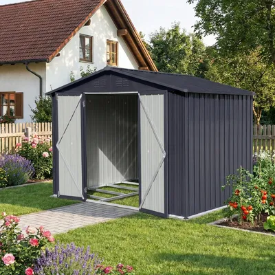Obrázok produktu pre Prístrešok Albatros Profi XL - pozinkovaný kov v antracitovej farbe (RAL 7016) | 259x189x192cm, 9,4m³ | vrátane zámku a háčikov na náradie | odolný voči poveternostným vplyvom