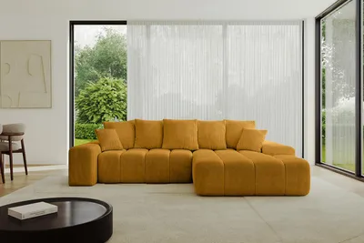 Produktbild von ALTDECOR Ecksofa mit Schlaffunktion und Bettkasten ENSI-L - 267x164x69 cm Senfgelb - Corner Sofa Bett Eckcouch Couch L-Form Schlafcouch Ausziehbar Wohnlandschaft Schlafsofa Couchsofa