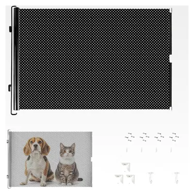 Produktbild von Ausziehbares Türschutzgitter, PVC Treppenschutzrollo ohne Bohren, Höhe: 40 cm, Länge: 0-125 cm, Treppenschutzgitter für Hunde, Ausziehbares Treppengitter für Kätzchen und Welpen, Absperrgitter für Treppen und Türen