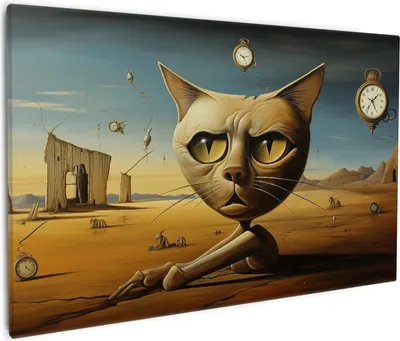 Produktbild von Wallario Premium Leinwandbild Katze als Zeitwächter in Größe 60 x 90 cm