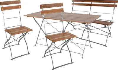 4tlg Biergartenmöbel Biergarten Garnitur Klapptisch + 2 Klappstühle + Bank Akazie