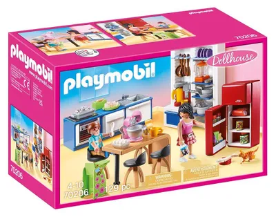 Produktbild von Dollhouse 70206 Familienküche Küchenzeile mit Backofen Spülmaschine Kühlschrank und Essbereich sowie cleveren Utensilien zum Kochen Ab 4 Jahren Küche