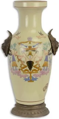 Produktbild von Casa Padrino Jugendstil Deko Vase Cremefarben / Mehrfarbig H. 38,7 cm - Runde Porzellan Blumenvase - Barock & Jugendstil Deko Accessoires