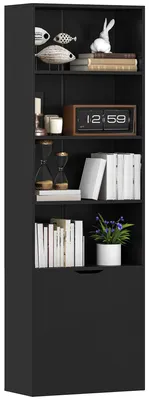 Image de Bibliothššque Armoire š€ livres avec 4 compartiments ouverts et 2 portes pour le salon et le bureau 59x29x180 cm Noir
