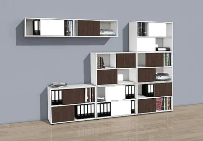 Produktbild von Schiebetürenregal Aufsatzregal Form 4 2 OH 100 x40x75cm weiss / wenge