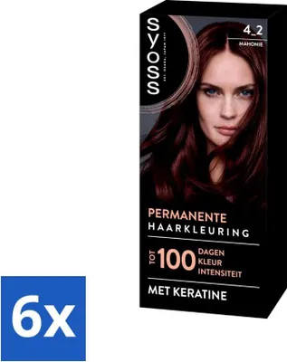 Produktbild von SYOSS – Coloration 4-2 Mahagoni – Haarfärbemittel – Grauabdeckung – Reduziert Haarbruch - Vorteilspack - 6 Stücke