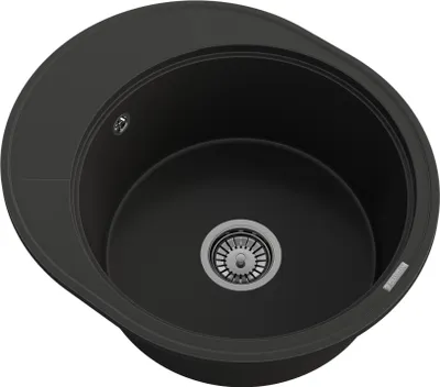 Produktbild von Granitan | Granitspüle RAMIS - Rund - Schwarz Metallic - Einbau mit Abtropffläche - Hochwertig
