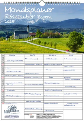 Produktbild von Reisezauber Bayern Planer Wandplaner Familienplaner 4 Spaltenplaner DIN A3 Kalender für 2025 München Nürnberg Bayern Deutschland- Seelenzauber
