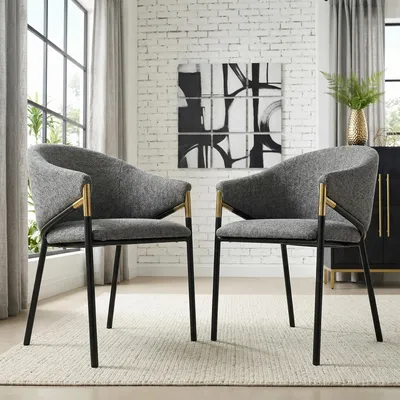Produktbild von 2 Esszimmerstühle, bequem und atmungsaktiv, geeignet für Esszimmer, Wohnzimmer, Cafés usw., moderner Stil, Chenil,Handläufe aus goldfarbenem Edelstahl, grau Grey