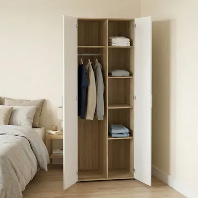 Image de Argor - Armoire 2 Portes, 79x201h cm Chêne Marron, Porte-manteaux