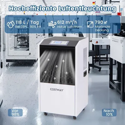 Produktbild von 118 L/Tag Luftentfeuchter kommerziell Bautrockner mit Ablaufschlauch 24H Timer und 4 Rädern