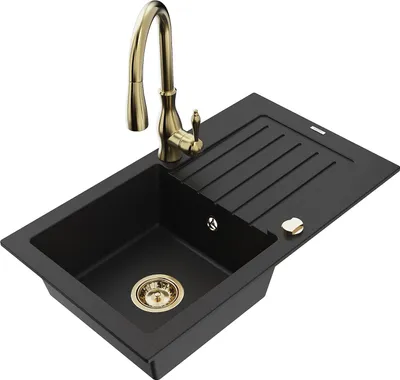 Produktbild von Mexen Pablo 1 Becken-Granitspüle mit Abtropffläche und Mischbatterie Savita, Schwarz - 6510-77-672601-50