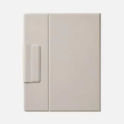 A closed beige case for an e-reader or tablet, with a magnetic closure flap on the left side.