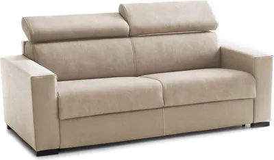 Produktbild von Schlafsofa Agostina, 2-Sitzer-Sofa, 100%  Italy, Wohnzimmersofa mit drehbarer–ffnung, mit verstellbaren Kopfstützen und schlanken Armlehnen, Cm 160x95h85, Beige