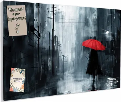 Produktbild von Magnettafel 90x60cm magnetisch & beschreibbar Metall-Board - Regenschirm im Regen