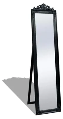 Produktbild von Standspiegel im Barock-Stil, 160x40 cm, Schwarz, Ganzkörperspiegel mit Holzrahmen, Antik-Design für Schlafzimmer, Flur und Ankleidezimmer