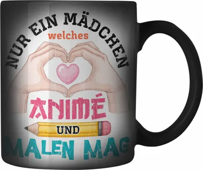 Produktbild von Trendation -  Anime Farbwechsel Zauber-Tasse Geschenk Spruch Karabiner Farbwechsel Zauber-Tasse Edelstahl Geschenke Deko Anme Fan Spruch (Schwarz)