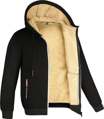 Produktbild von ASKSA Herren Gefuettert Fleece Kapuzenpullover Zipper Hoodie Winter Winter Jacke Mit Tasche Wintermantel, Schwarz, XL