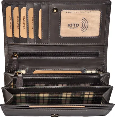 Produktbild von Benthill Geldbörse Damen Leder - Hochwertige weiche Vintage EchtLeder Damen Portemonnaie mit RFID Schutz - Grosse Damenbörse lang - Frauen Portmonee inkl. Geschenkbox