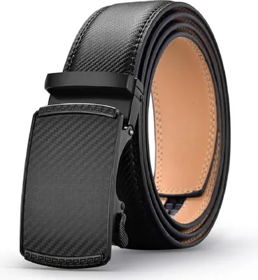 Productafbeelding van Acewin Lederen riem voor heren, automatische gesp, verstelbare werkgordel, breedte 35 mm, lengte 125 cm, zwart