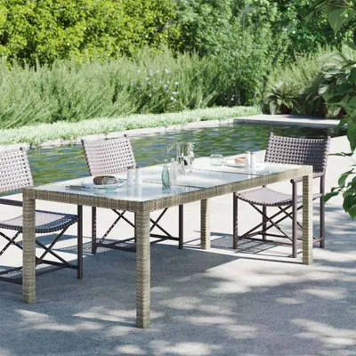 Produktbild von The Living Store Gartentisch Grau 190x90x75 cm Hartglas und Poly Rattan