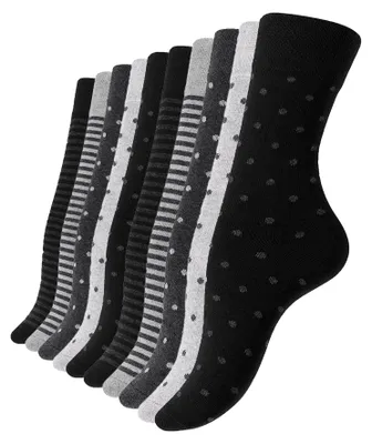 Produktbild von Vincent Creation® 10 Paar Bunte Socken Damen Socken Streifen & Punkte 39-42 grau-anthrazit-schwarz
