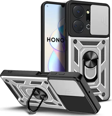 Produktbild von Hülle für Honor X7a mit Ring Ständer Halter Dia Kameraschutz TPU PC Hybrid Handyhülle Silber