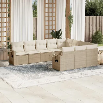 Produktbild von 10-tlg. Garten-Sofagarnitur mit Kissen Beige Poly Rattan 3253025