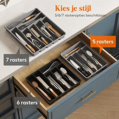 Produktbild von Lifewit Besteckschubladen-Organizer, Besteckkasten, Schubladen-Einteilung für die Küche, kompakter Besteckhalter für die Küche, aus Kunststoff, für Löffel, Gabeln, 5 Fächer