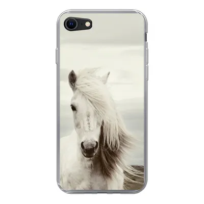 Produktbild von MuchoWow® Handyhülle Schutzhülle Hülle für iPhone SE 2020 Pferd - Strand - Mähne Silikon Softcase Handy Hülle - Kartenbesitzer