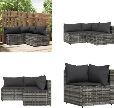 Image de vidaXL 3 pcs. Garden Lounge Set with Coussins Grey Poly Rattan - Garden Lounge Set - Garden Lounge Sets - Outdoor Lounge Set - Lounge Set Terrasse