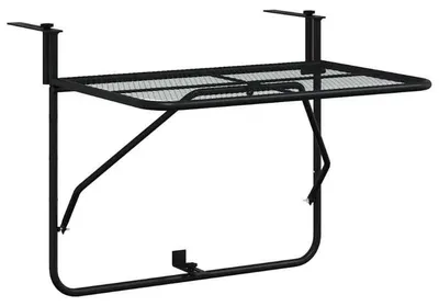 Image de Table de balcon - Table pliante 60x40 cm - Plateau en acier inoxydable - Structure en métal - Surface de rangement et de présentation polyvalente - Noir