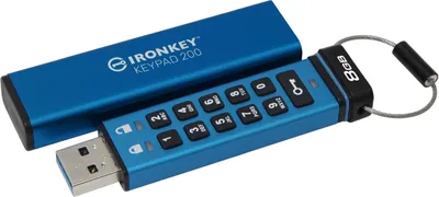 Obrázek produktu pro Kingston Technology IronKey Keypad 200, 8 GB, USB Typ-A, 3.2 Gen 1 (3.1 Gen 1), 145 MB/s, Rukáv, Modrá
