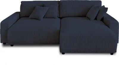 Image de Lisa Design Pivoine - canapé d'angle réversible - 4 places - convertible avec coffre - en velours côtelé , Bleu nuit