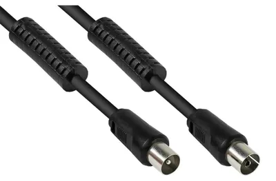 Produktbild von TV Antennenkabel Koax Stecker-Buchse mit 2x Ferritkern 95dB 75 Ohm