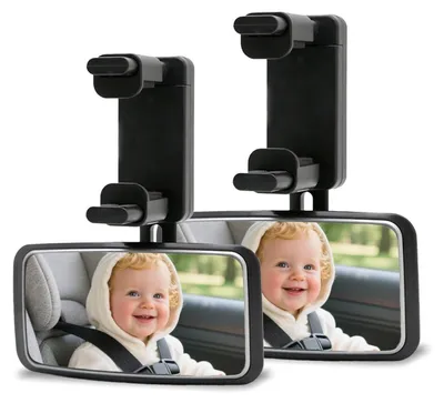 Produktbild von Rücksitzspiegel Baby 360° drehbar mit Federclip 13 x 6.3 cm Schwarz 2 Stück
