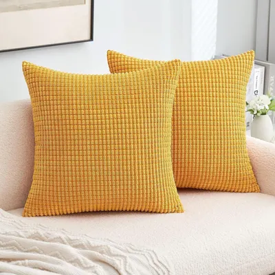 Productafbeelding van Kussensloop, 40x40 cm, kurkuma-kleur, kordsuède, set van 2