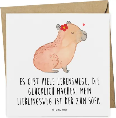 Produktbild von Mr. & Mrs. Panda Klappkarte Capybara Blume - Weiß - Geschenk, faltkarte, doppelkarte, Glückwunschkarte, Grußkarte, Lustige Sprüche, anlasskarte