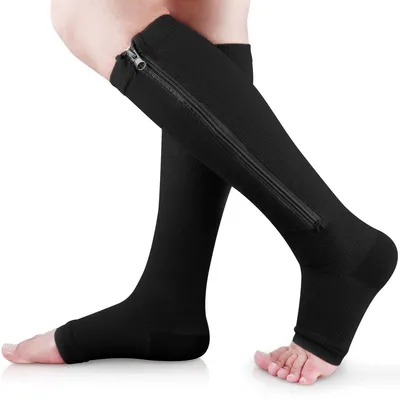 Produktbild von Kompressionsstrümpfe mit Reißverschluss (15–20 mmHg) für Damen und Herren, Krampfaderstrümpfe für die Unterschenkel, XXL