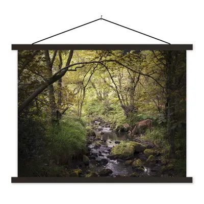 Produktbild von MuchoWow® Textilposter Hirsch - Baum - Wald 120x90 cm mit schwarzem Rahmen - Aufhänger für Poster