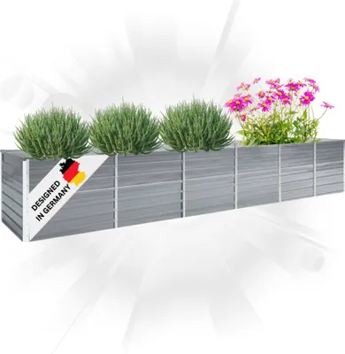 Produktbild von DELUKE® Hochbeet für Garten OSKAR Grau | 480x80x77cm | Verzinkter Stahl | Wetterfest | Gartenbeet Kräuterbeet Blumenbeet Beet hoch Frühbeet für Garten Gemüsebeet