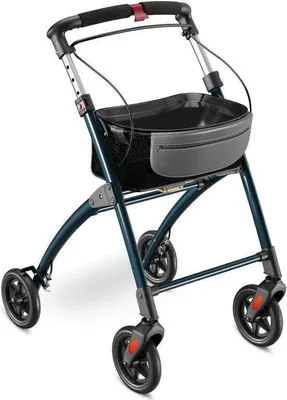 Image de ELONEO Rollator d'appartement 54cm de large, pliable et léger, plateau & panier en tissu inclus, rollator étroit pour l'appartement, rollator d'intérieur, pliable blanc