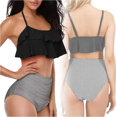 Zdjęcie produktu dla Strój kostium kąpielowy bikini dwuczęściowy wysoki stan paski wyszczupla m