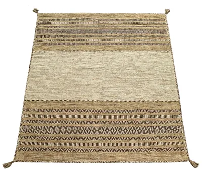 Produktbild von Designer Teppich Webteppich Kelim Handgewebt 100% Baumwolle Modern Gemustert Beige Grösse 60x110 cm