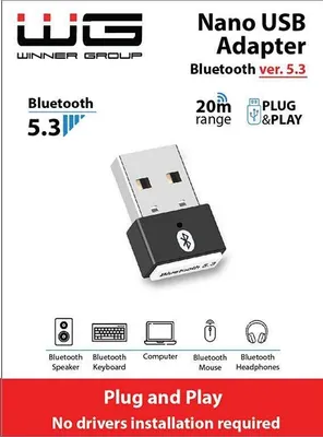 Obrázek produktu pro Winner Group WINADAPTBT53, USB Typ-A, Bluetooth, Černá, Bílá, 20 m, 1 kusů