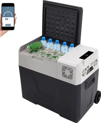 Produktbild von SucceBuy Autochladnička 50L / 52,8 QT Přenosná mraznička -4℉-68℉, jednozónová s kolečky a madlem, kompresorová chladnička 12/24V DC a 100-240V AC pro venkovní kempování