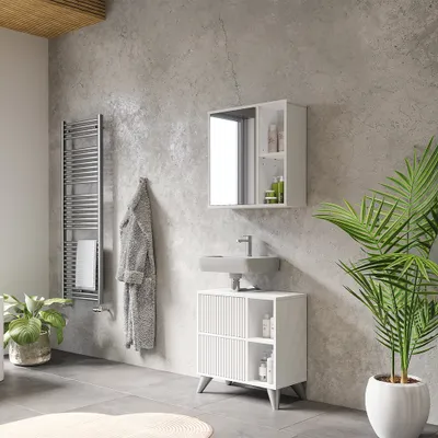 Obrázek produktu pro Toaletní skříňka pro umyvadlo Vicco Leano Bílá 60 x 62 cm se 2 zásuvkami, Model 52124