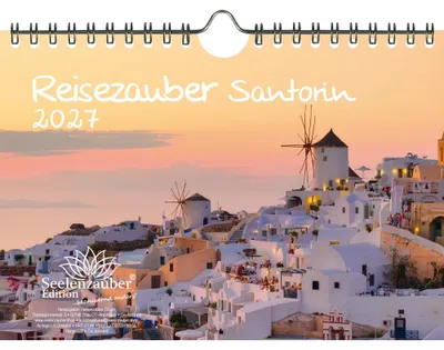 Produktbild von Reisezauber Santorin DIN A5 Kalender für 2027 Fira Griechenland Meer Strand Urlaub - Seelenzauber
