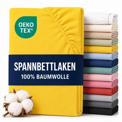 Produktbild von Komfortec Jersey Spannbettlaken 140x200 cm, 100% Baumwolle, Gelb, KI-generiertes Bild