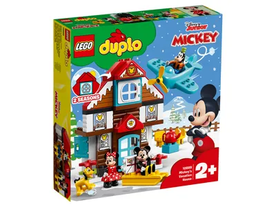 Produktbild von LEGO Mickys Ferienhaus 10889, Disney DUPLO Lernspielzeug für Kleinkinder, Mehrfarbig, Haus: 25 cm hoch, 19 cm breit, 13 cm tief, 57 Teile, 4 Figuren, Wendbares Dach, Schlitten, Flugzeug – Fördert Feinmotorik, Sozialkompetenz und Rollenspiel.